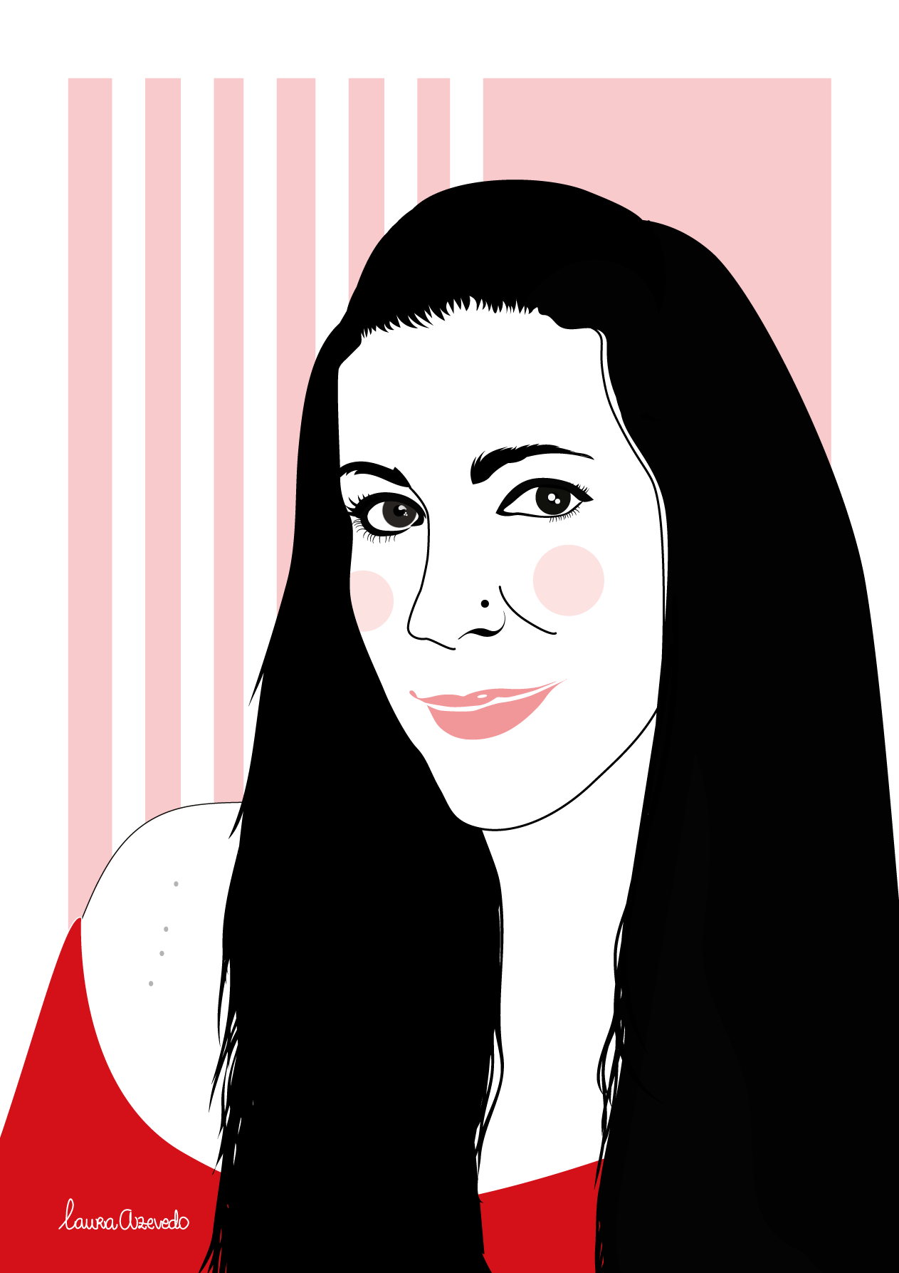 Custom Black & White Flat Portrait with Full Black Hair (DIGITAL ONLY)